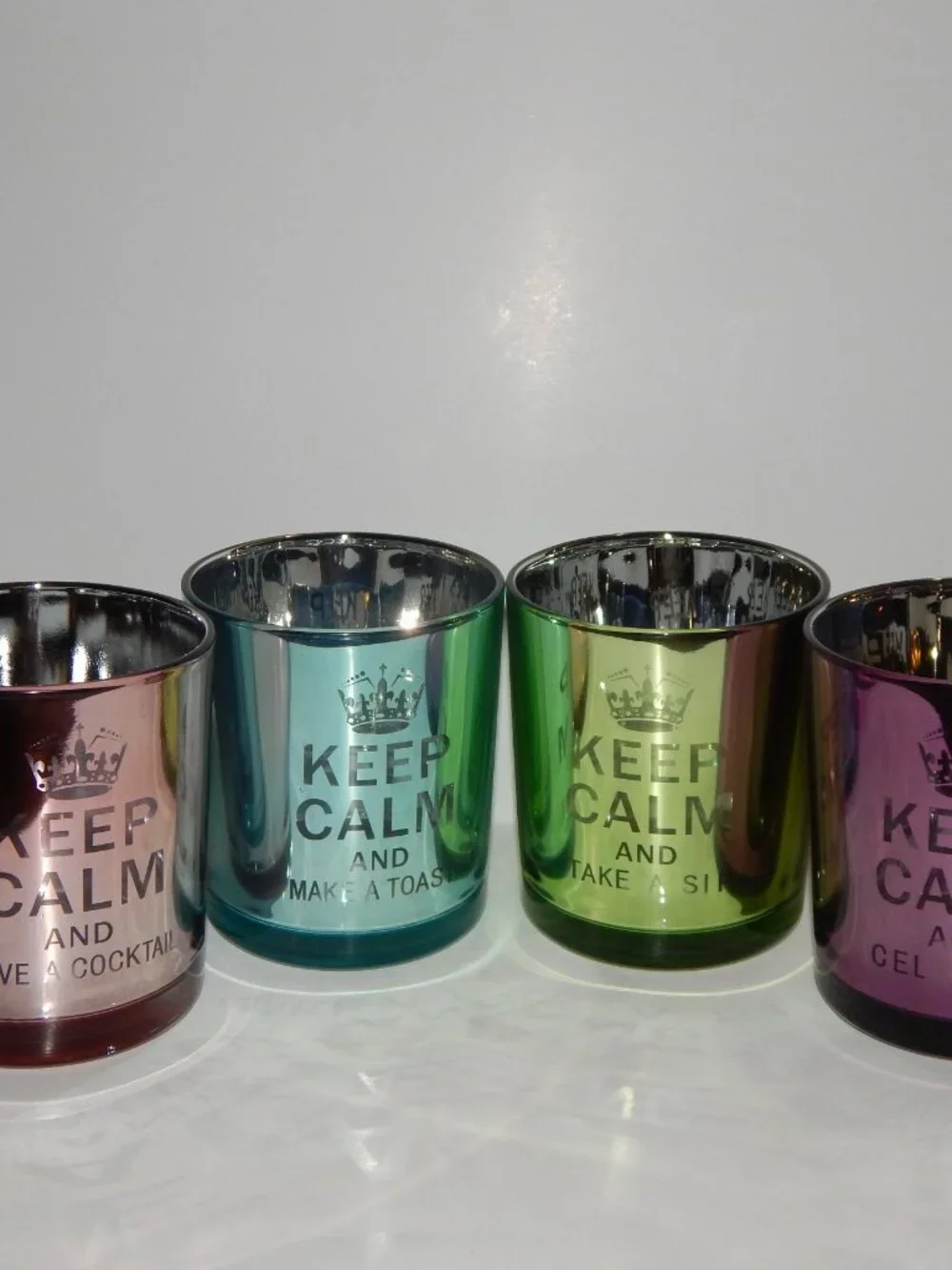 Pier 1 One Imports Keep Calm And... Colored Tumblers Set of 4 14oz Glasses - NIB